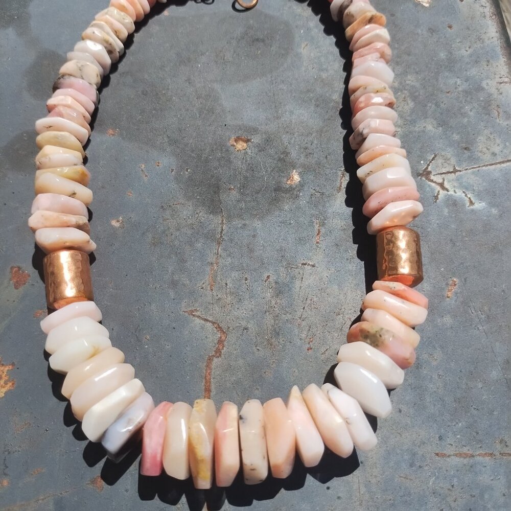 Jay King DRT Mine Finds Raw Pink Opal and Copper Necklace 20 - 23 inches long